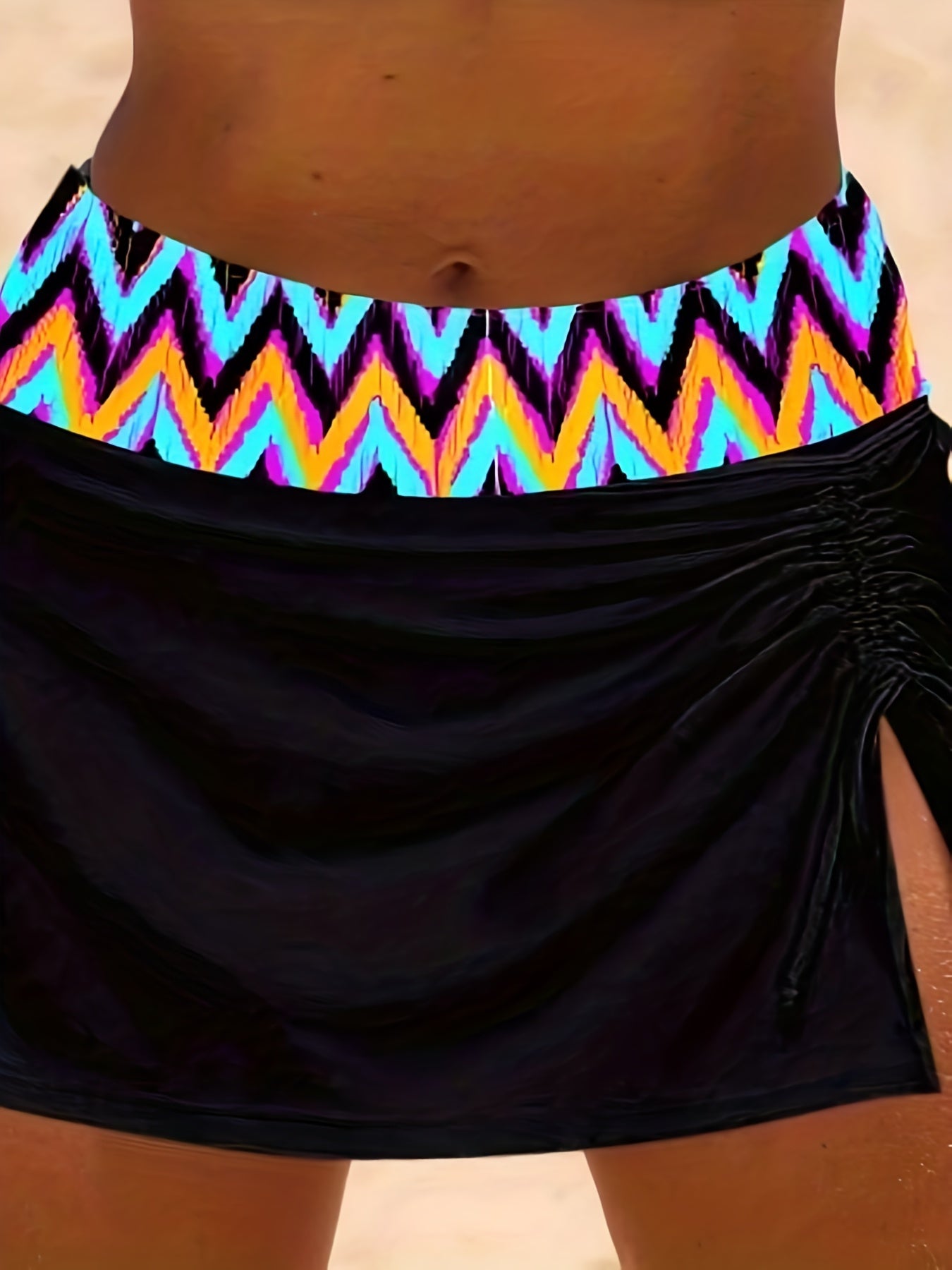  Geo Print Bikini Set with Lace Up Split Skirt