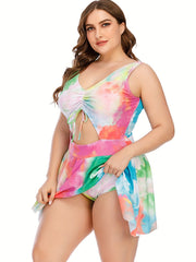  Tie Dye Cut Out One Piece Swimsuit