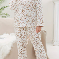  Leopard Print Flannel Pajama Set for Women
