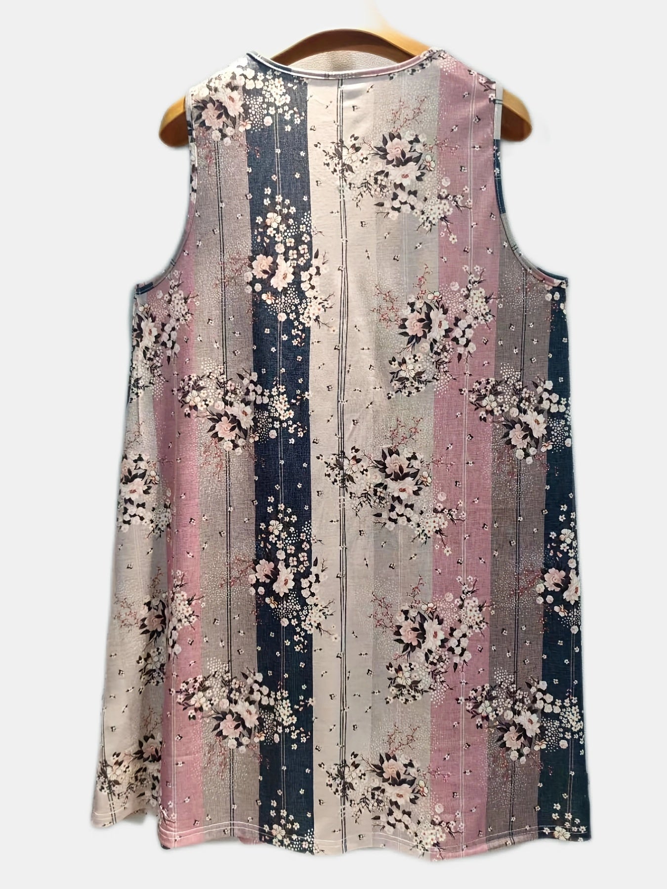  Colorblock Floral Tank Dress V Neck High Stretch