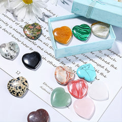 Natural Heart Shaped Crystal Stones 10Pcs Worry Stones Healing Carved Stones