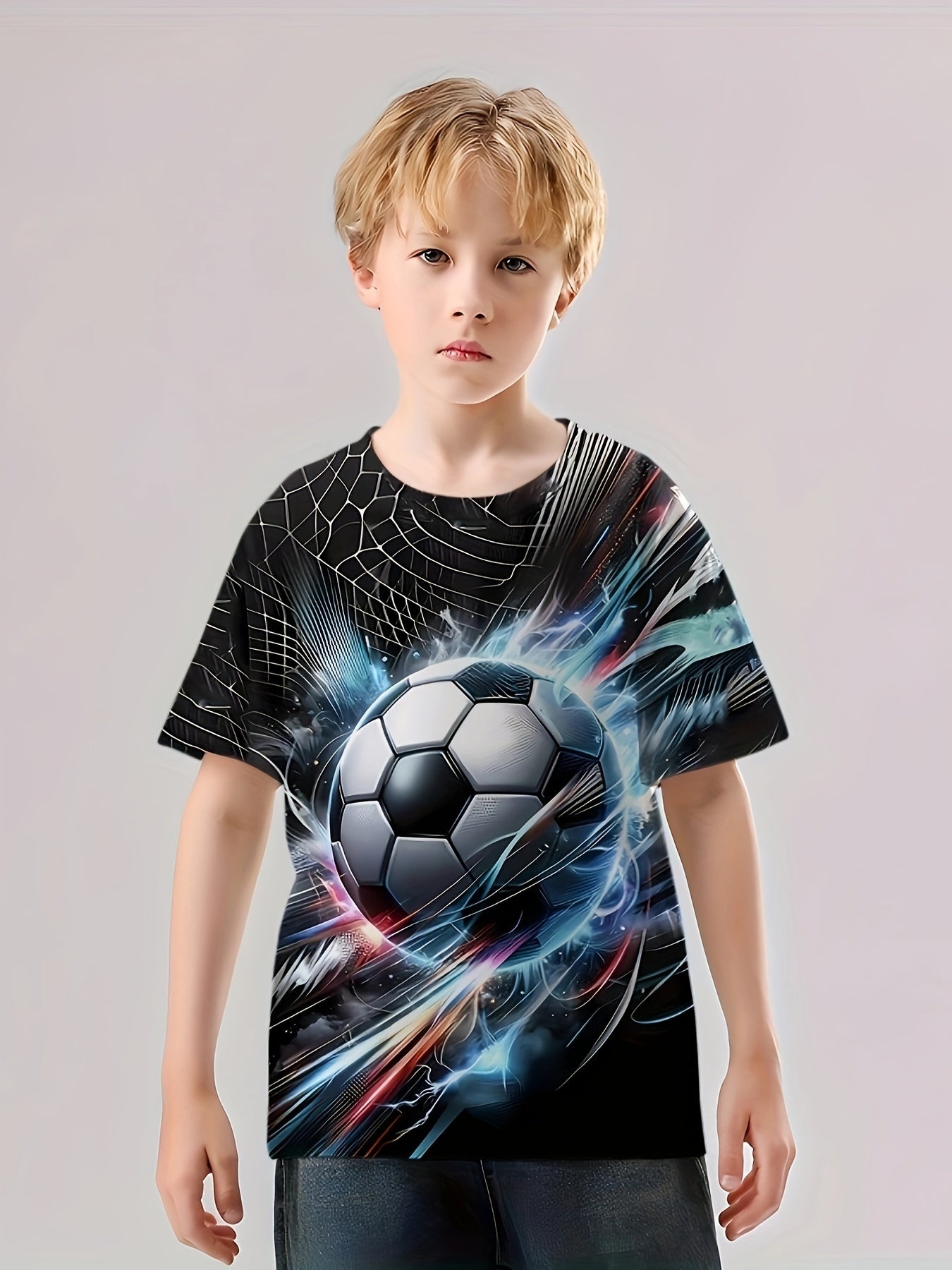 Football 3D Print Boy's Tee Short Sleeve Crew Neck Comfy T-shirt