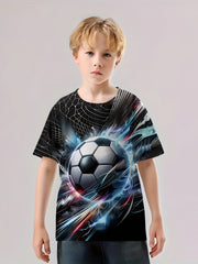 Football 3D Print Boy's Tee Short Sleeve Crew Neck Comfy T-shirt
