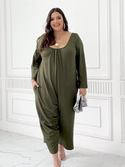  Solid Long Sleeve Round Neck Wide Leg Jumpsuit