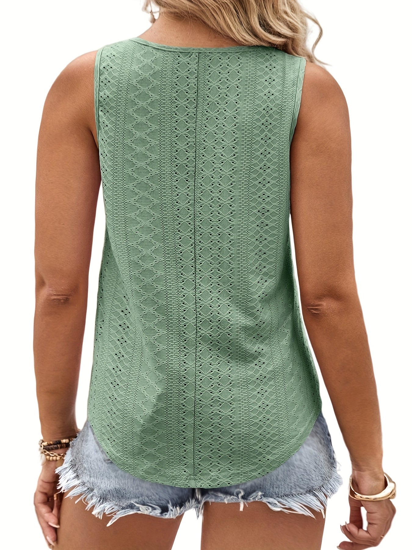  Eyelet Embroidered V Neck Tank Top