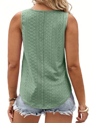  Eyelet Embroidered V Neck Tank Top