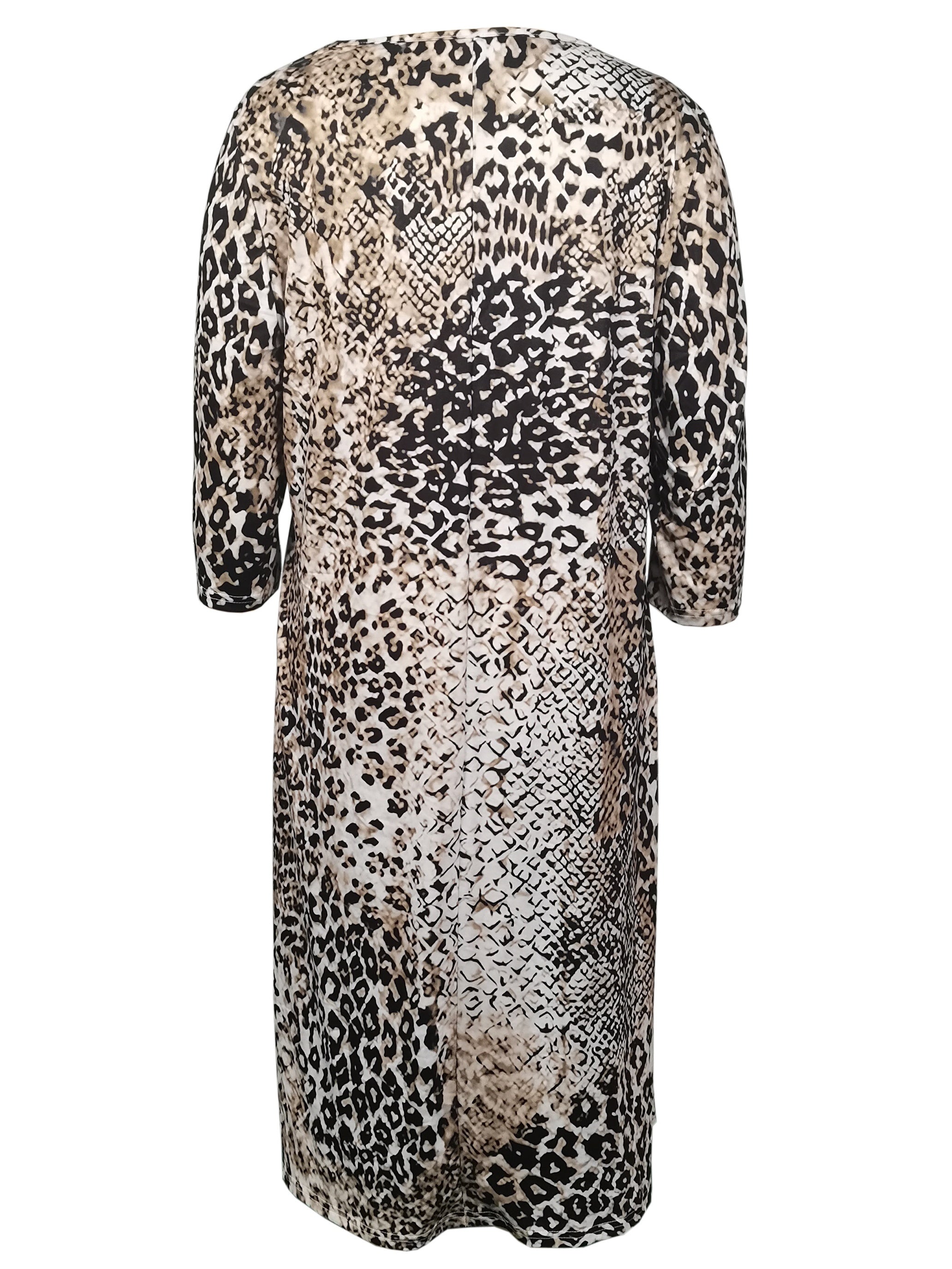  Leopard Print Three Quarter Sleeve Maxi Dress