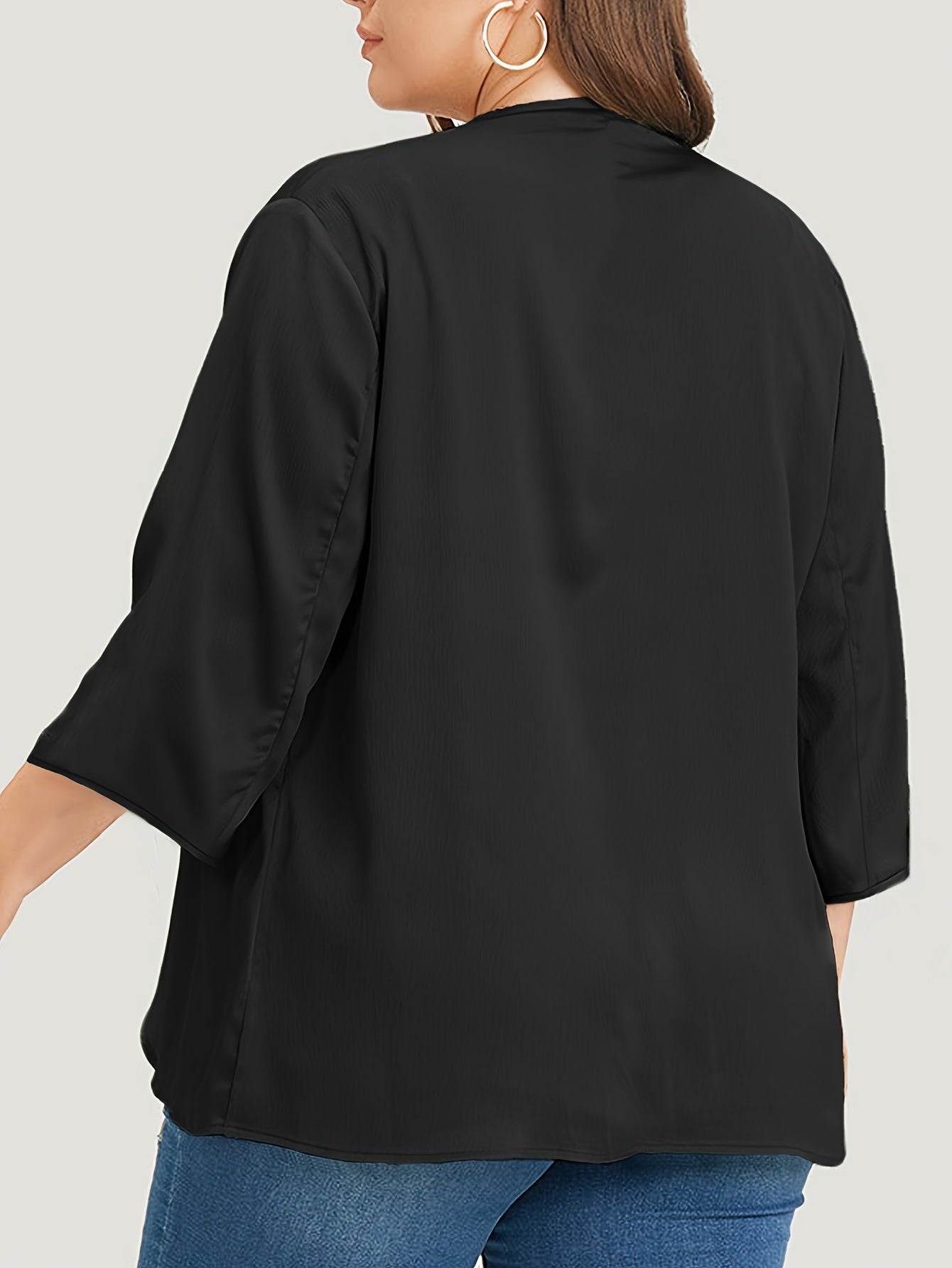  Solid Long Sleeve Open Front Stretch Cardigan