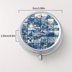 Artistic Glass Print Round Pill Organizer with 3 Compartments