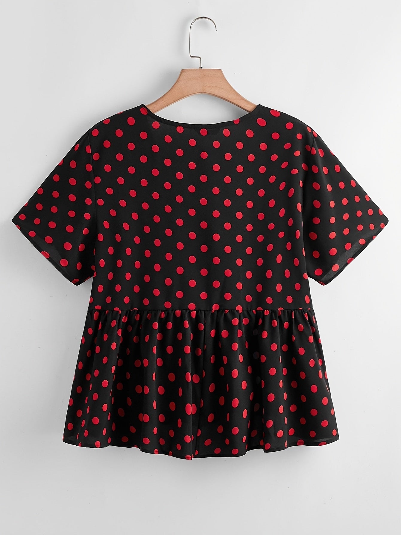  Dot Print Short Sleeve Peplum Shirt Top