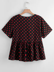  Dot Print Short Sleeve Peplum Shirt Top