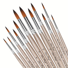 12pcs Professional Paint Brushes Set Round Pointed Tip Nylon Hair