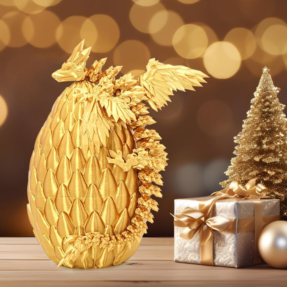 Golden Dragon Statue with Pterosaur Egg - Home Decor Gift for Fantasy Collectors