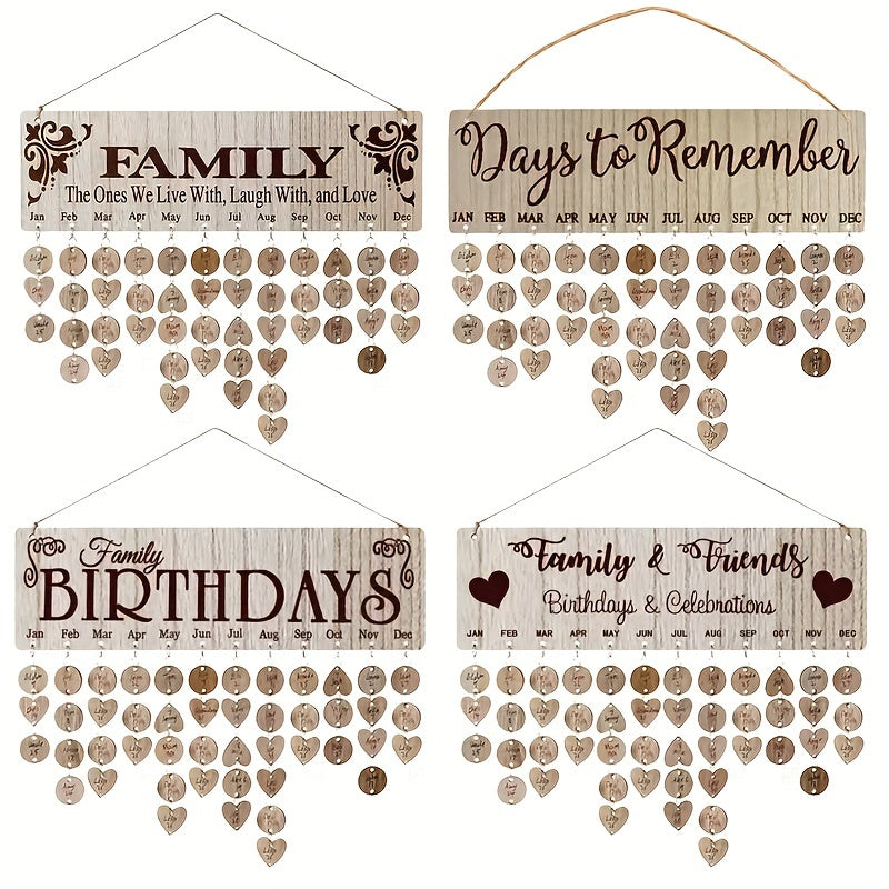 Family Birthday Board Hanging Sign with 100 Wooden Labels