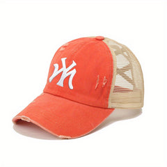 Embroidery Ponytail Trucker Hat Candy Ripped Washed Distressed Baseball Cap
