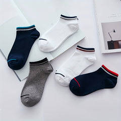 5 Pairs Striped Ankle Socks - Comfy & Breathable Sports Socks