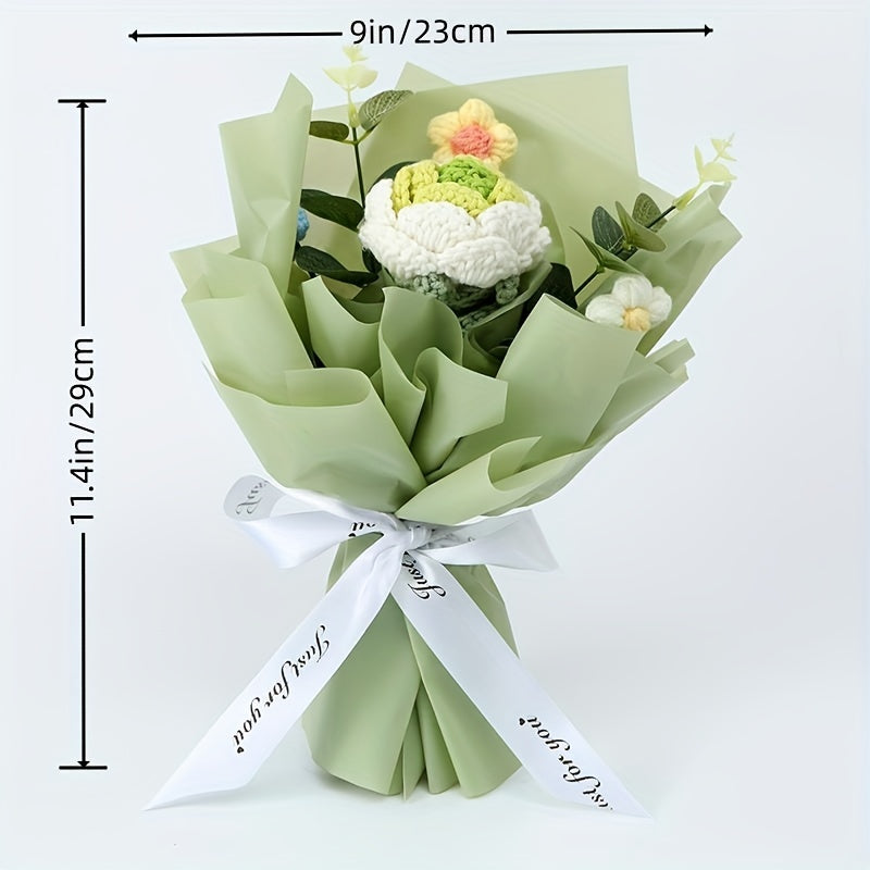 Crochet Wool Eternal Flower Rose Bouquet Handicrafts for Girlfriend