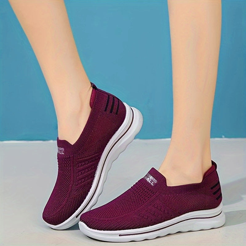 Women's Knit Slip-On Sneakers Soft Sole Non-Slip Shoes Lightweight Comfy