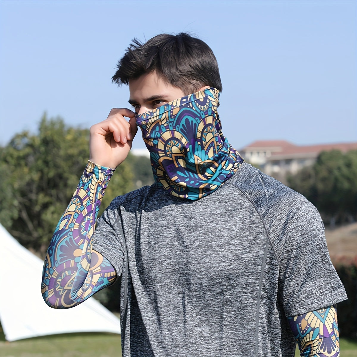 Colorful Tattoo Arm Sleeves & Face Towel Combo