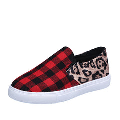 Leopard Print & Plaid Loafers Slip On Canvas Shoes