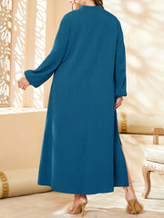  Solid Lantern Sleeve V Neck Maxi Dress