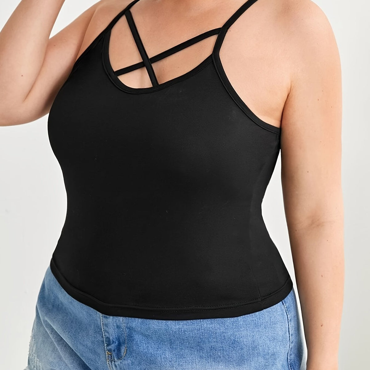 Casual Cami Top Women's Plus Criss Cross Round Neck Backless Cami Top