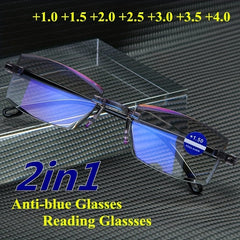 Rimless Anti Blue Light Glasses for Men Women 1.0-4.0