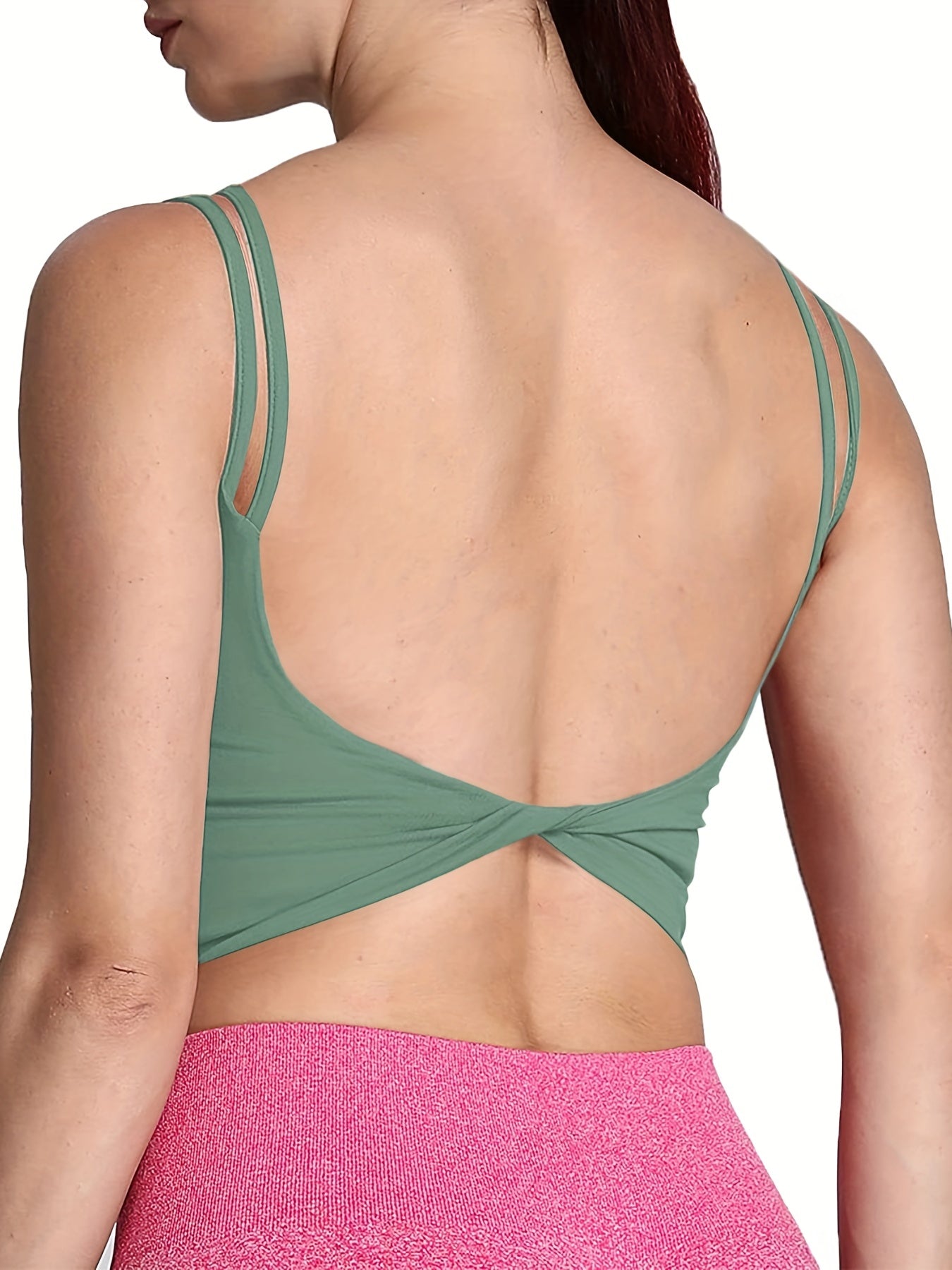  Solid Split Strap Twist Backless Crop Cami Top