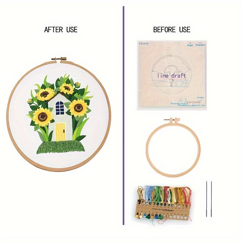 Embroidery Starter Kit Flower Theme Cross Stitch Adults Embroidery Hoop Threads