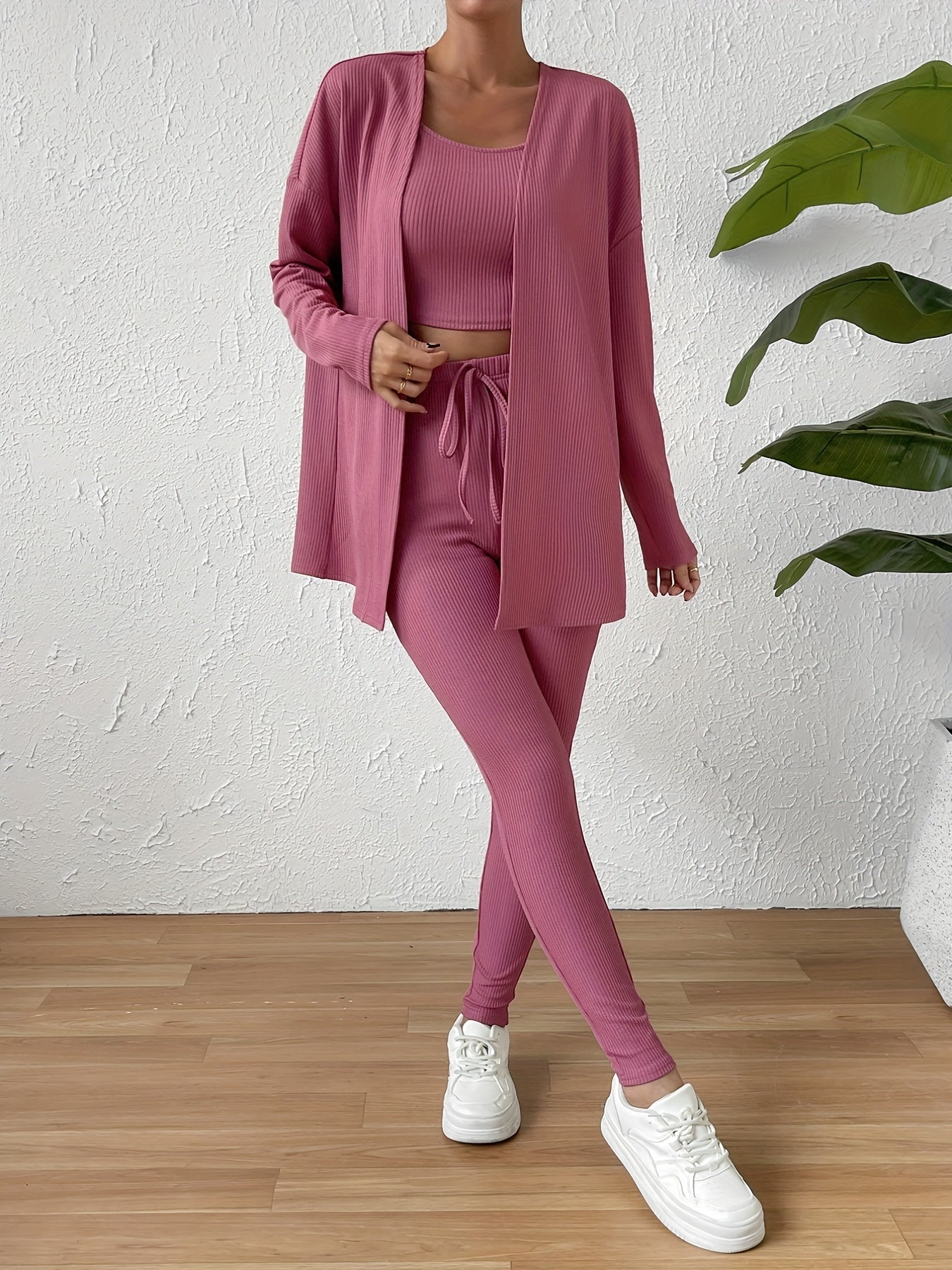 Three Piece Cardigan, Cami Top & Pants Set
