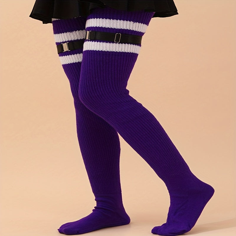  Thigh High Stockings Women's Plus Striped Pattern Over The Knee Socks