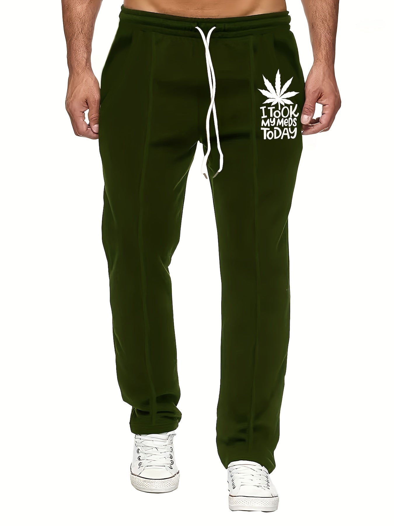 Leaf Pattern Letter Print Joggers Men's Casual Loose Fit Drawstring Pants
