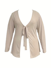  Ribbed Long Sleeve Cardigan with Tie Front