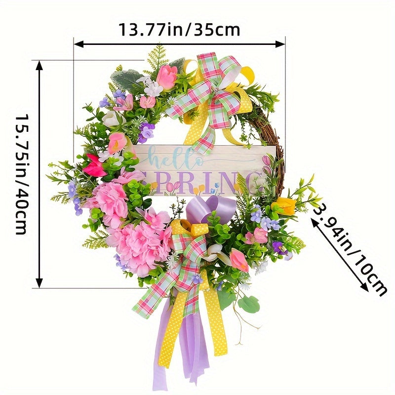 Spring Wood Sign Flower Wreath Christmas Hanging Decorations