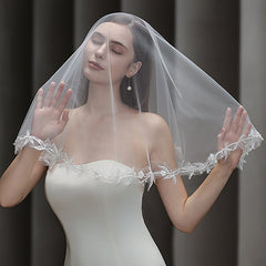 Tulle Cathedral Bridal Veil with Floral Embroidery
