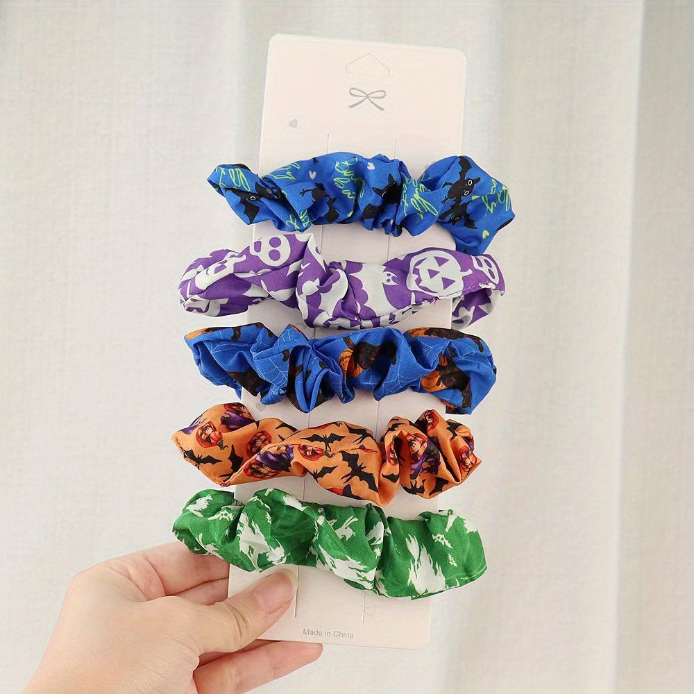 5pcs Halloween Scrunchies Satin Hair Rope Elastic Ponytail Holder