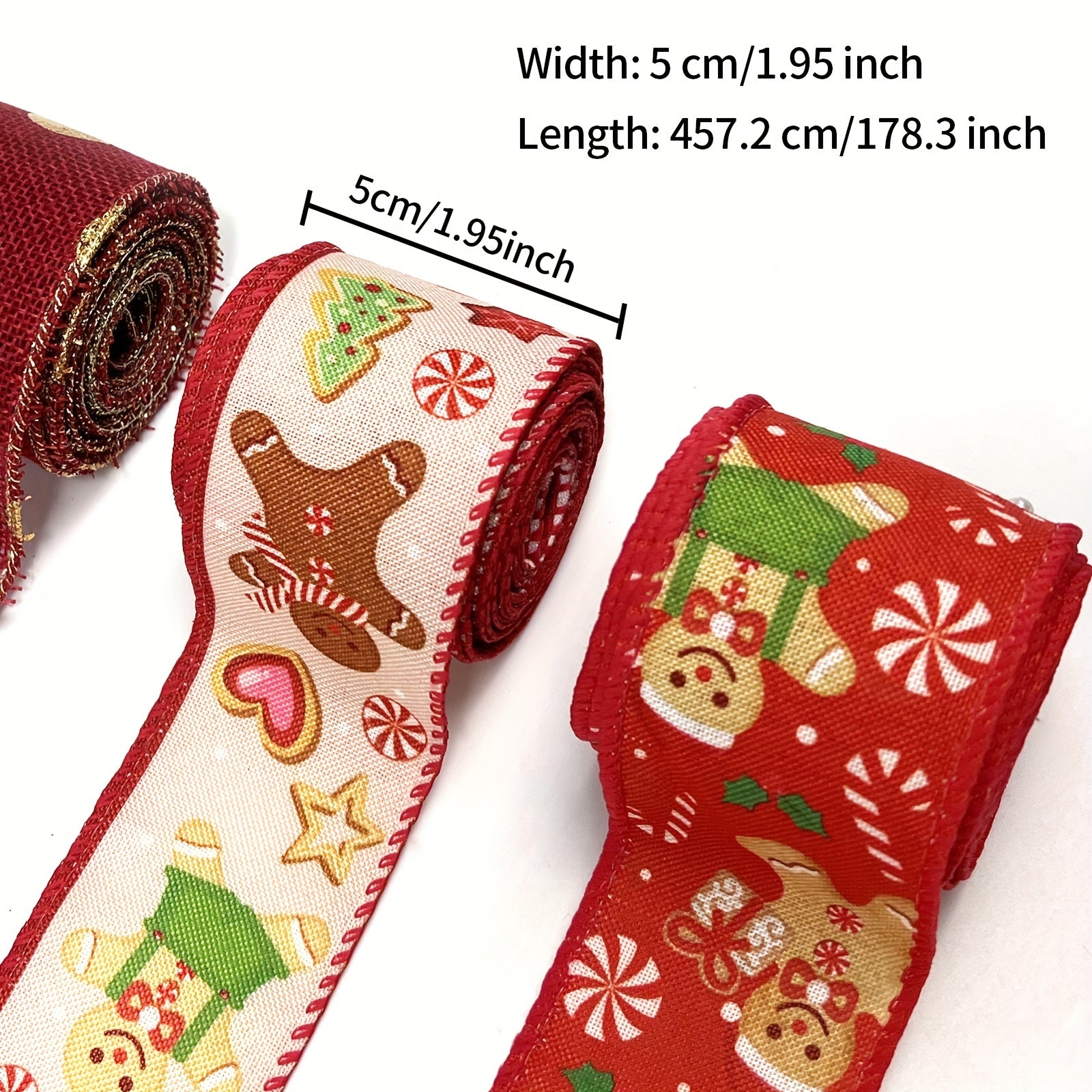 Gingerbread & Candy Cane Snowman Christmas Ribbon
