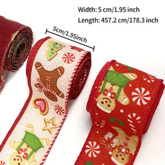 Gingerbread & Candy Cane Snowman Christmas Ribbon