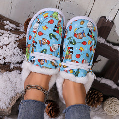 Christmas Snow Boots Santa Claus Kitten Pattern Plush Comfort Flats