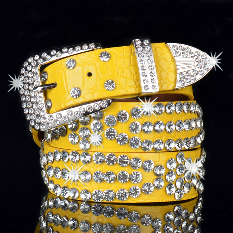 Rhinestone Belt Western Bling Studded PU Leather Belt For Jeans