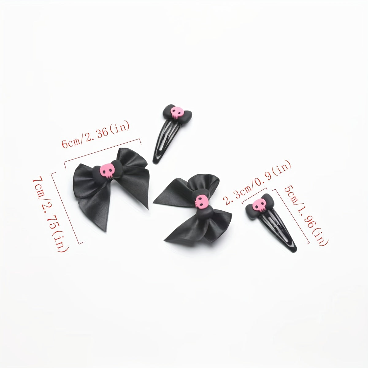 Y2K Pink Skull Bow Hair Clip Set for Women Girls
