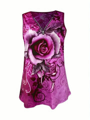 Floral Print V neck Tank Top Sleeveless Summer Women's Clothing