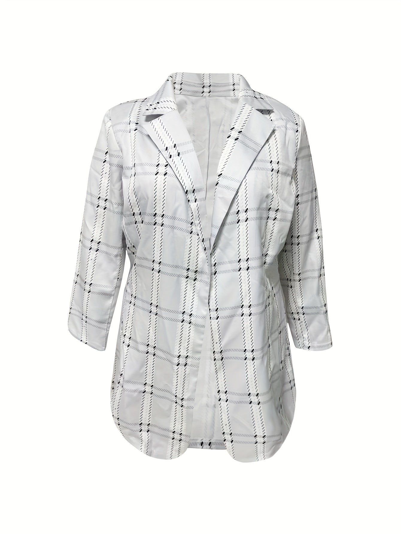  Plaid Print Long Sleeve Blazer