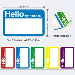 200pcs Hello My Name Is Stickers Labels 5 Colors