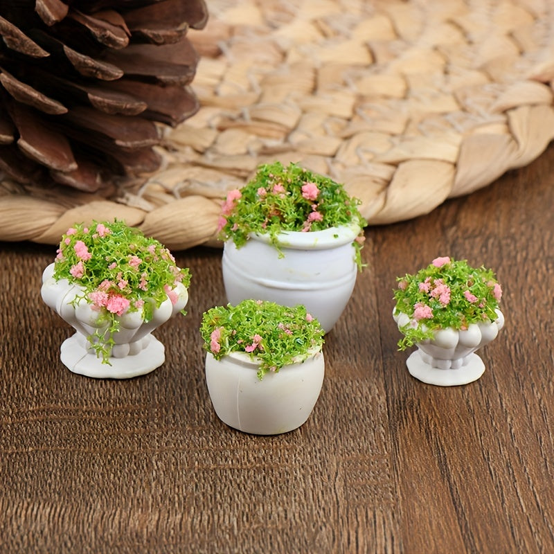 2pcs Green Plant Bonsai Flower Pots Dollhouse Furniture Accessories
