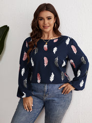  Feather Print Long Sleeve Top