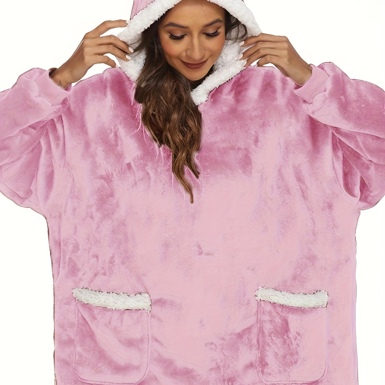  Sherpa Fleece Hooded Robe with Sleeves & Pockets