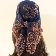 Boho Rose Flower Bandana Sheer Mesh Neckerchief Embroidered Head Wrap