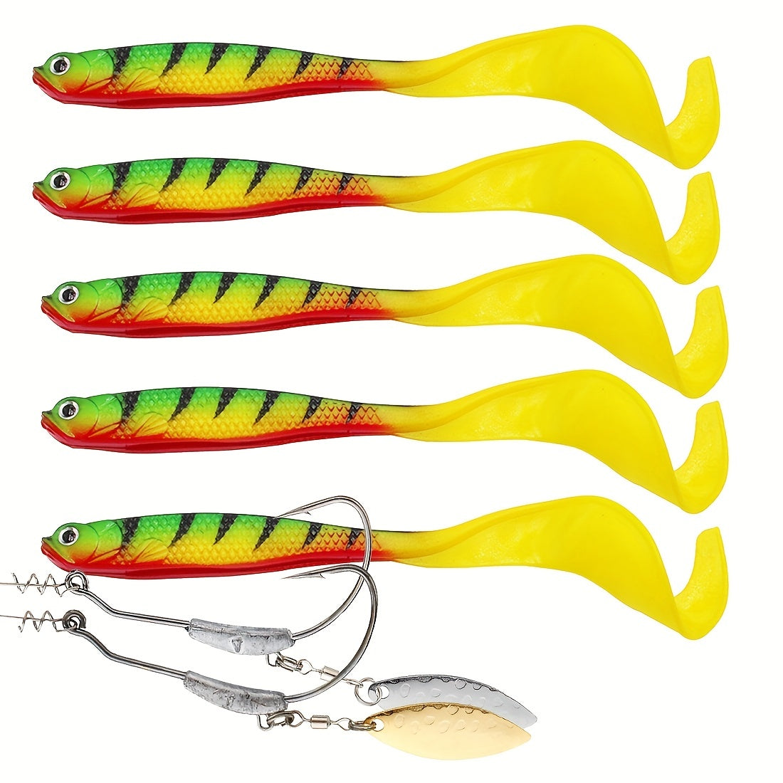 Bionic Soft Baits with Twister Tail for Fishing, 5pcs, Saltwater Freshwater