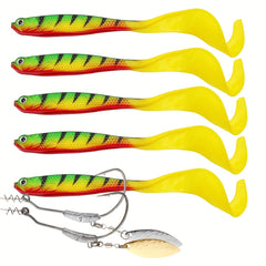 Bionic Soft Baits with Twister Tail for Fishing, 5pcs, Saltwater Freshwater